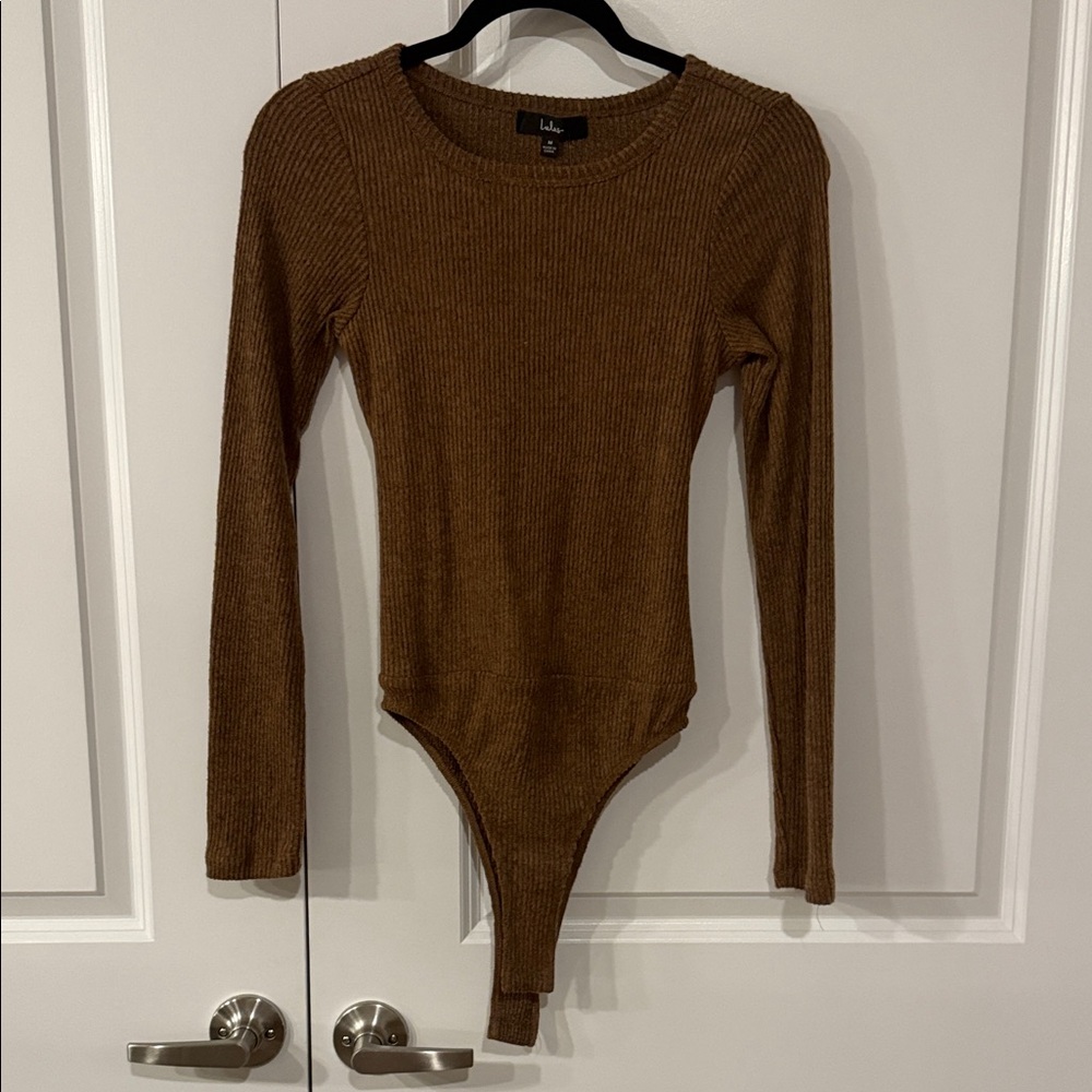 NWT Lulu's Chestnut Ribbed Long Sleeve Bodysuit size M
